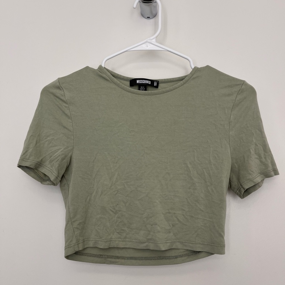 missguided sage green crop top, US 0